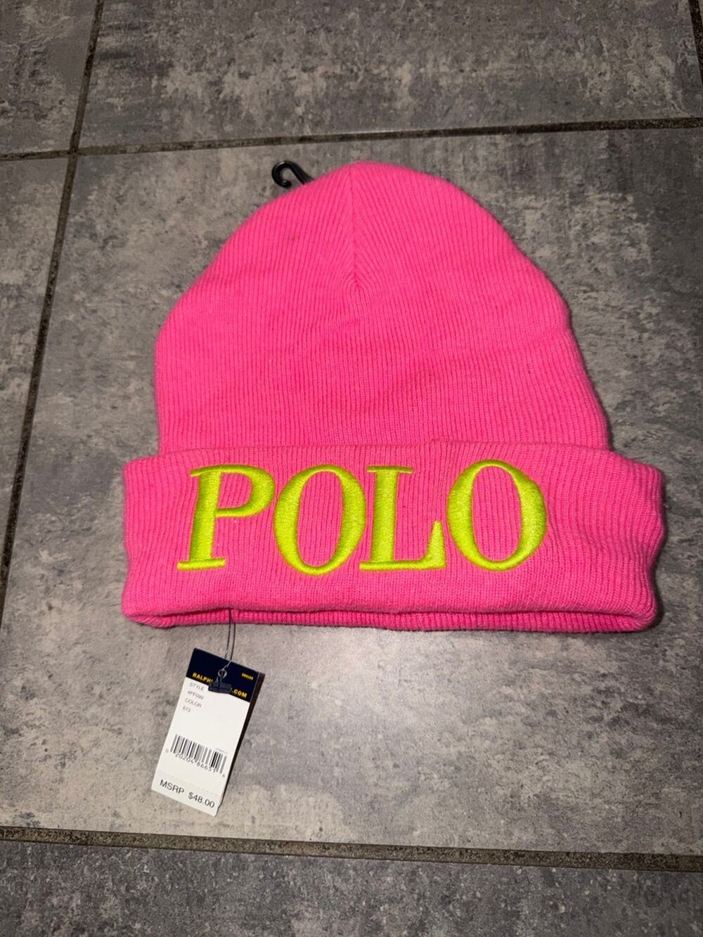 Polo Ralph Lauren Pink & Neon Green Spellout Beanie
